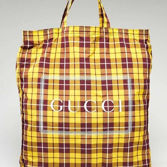 Gucci Yellow/Burgundy Nylon Medium Check Montecarlo Tote Bag - Picture 1 of 12